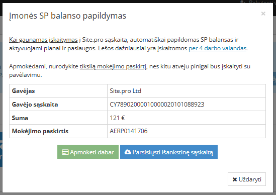 Apmokėti dabar arba parsisiųsti sąskaitą